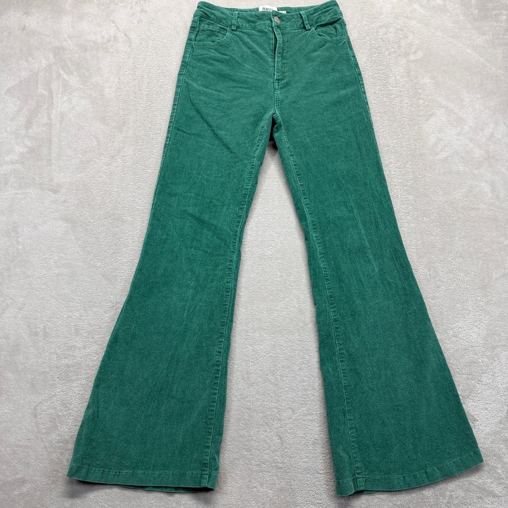 PRINCESS POLLY Pants Womens 4 Green Corduroy Flared Bell Bottom Hi Rise Trousers